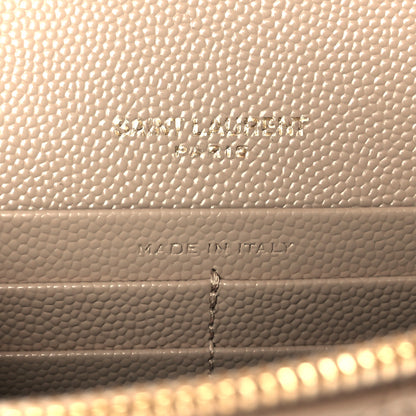 Saint Laurent Grain De Poudre Matelasse Chevron Monogram Envelope Chain Wallet Dark Beige 11 of 19