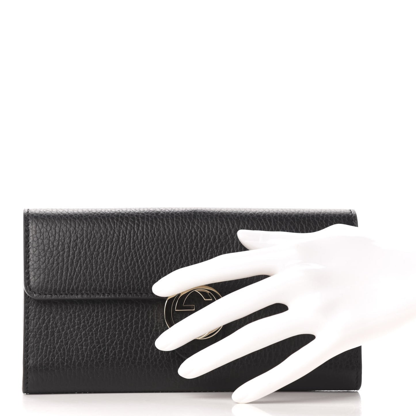 Pebbled Calfskin Icon Continental Wallet Black
