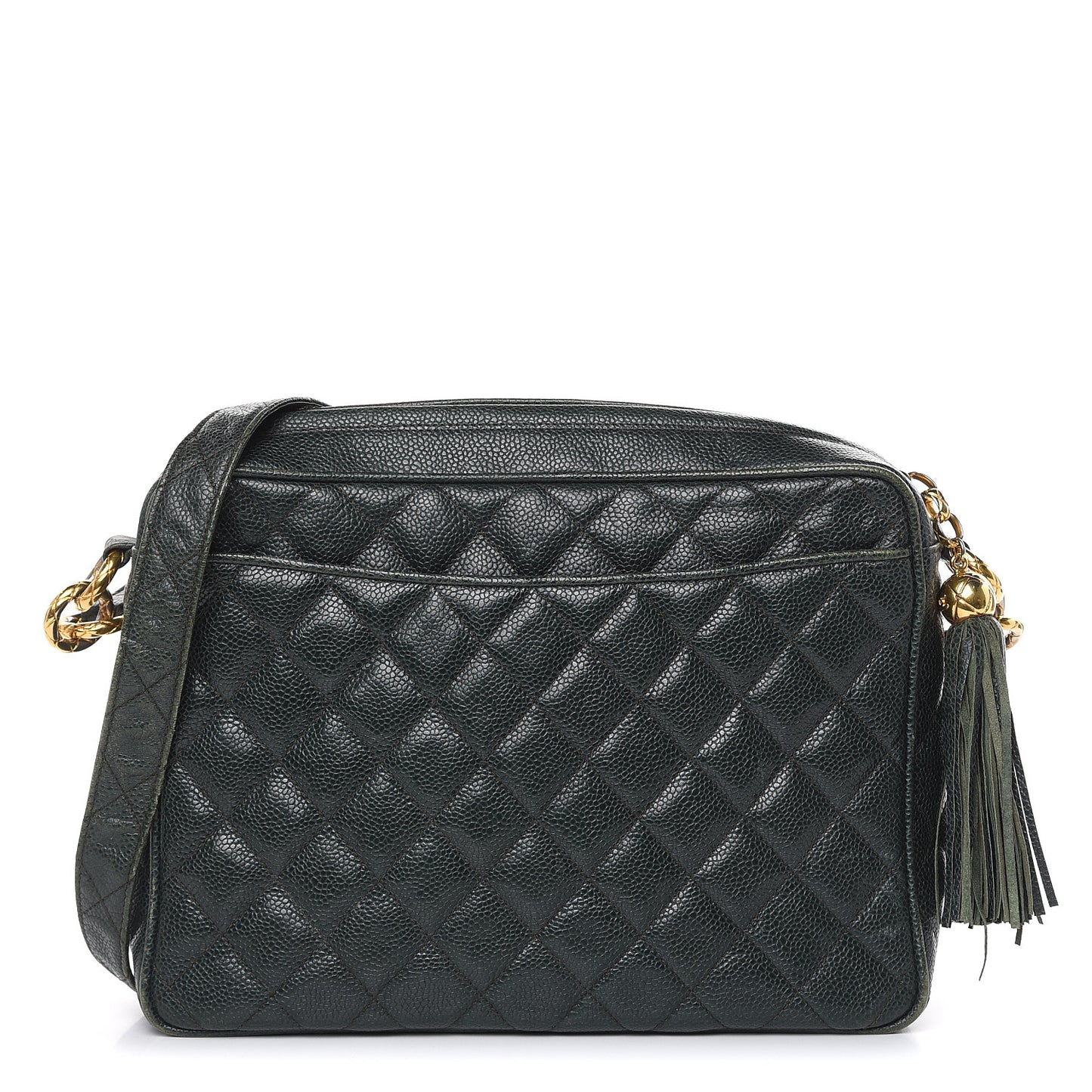 Caviar Quilted Tassel Camera Bag Dark Green