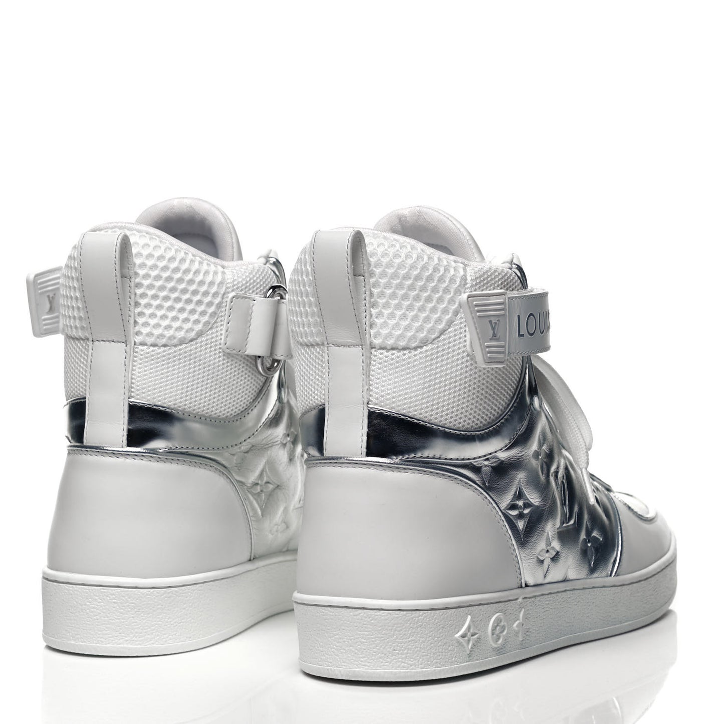 Metallic Calfskin Embossed Monogram Boombox Sneakers 39 White Silver