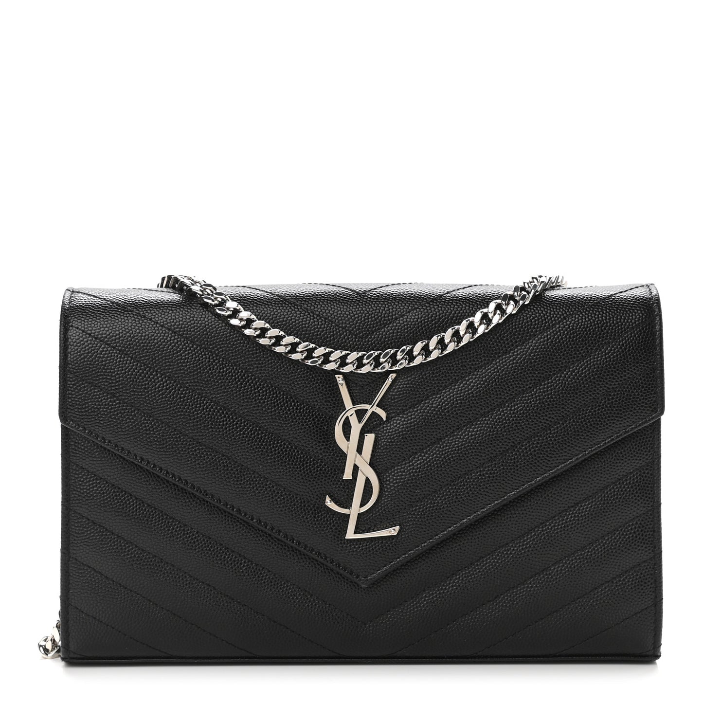 Grain De Poudre Matelasse Chevron Monogram Chain Wallet Black