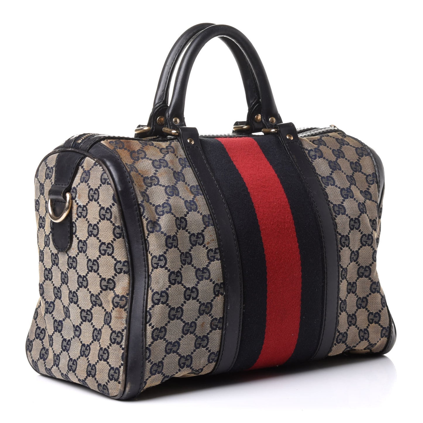 Monogram Selleria Calfskin Vintage Web Medium Boston Beige Blue