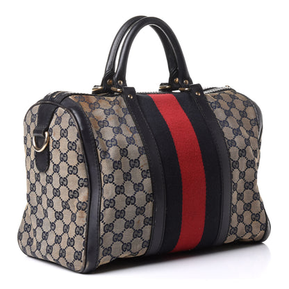 Gucci Monogram Selleria Calfskin Vintage Web Medium Boston Beige Blue 3 of 18