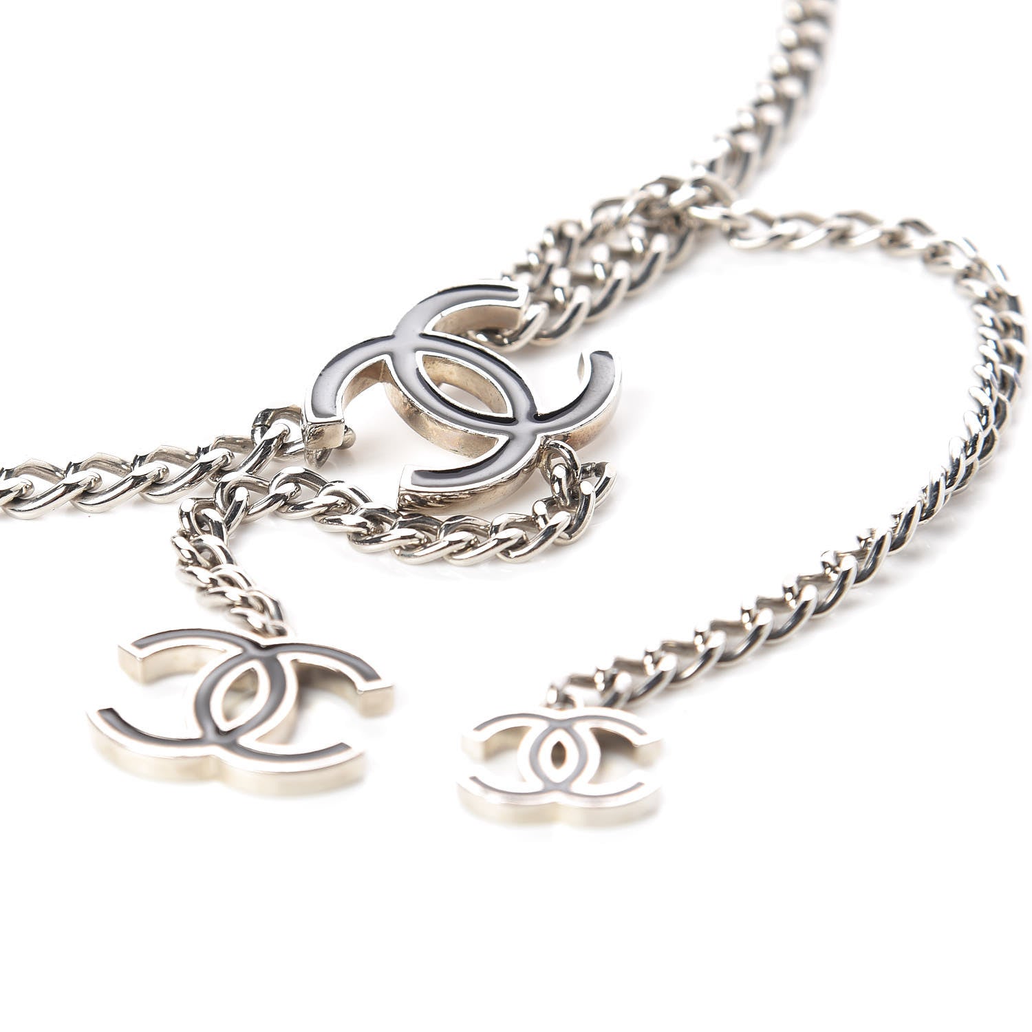 Chanel Enamel CC Chain Logo Belt Silver Black 3 of 5