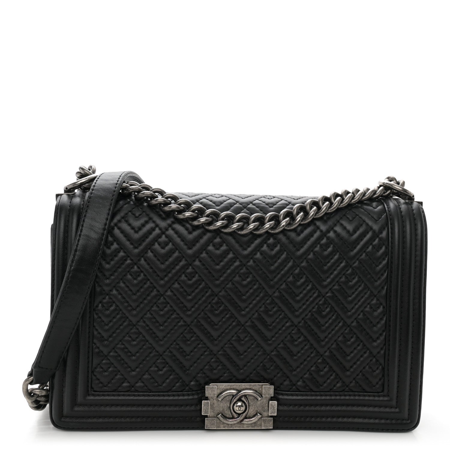 Chanel Lambskin Geometric Chevron Quilted New Medium Boy Flap Black 1 of 12
