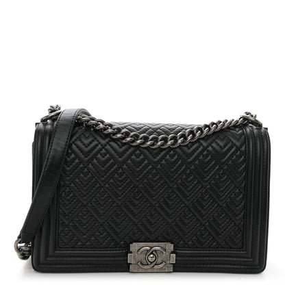 Chanel Lambskin Geometric Chevron Quilted New Medium Boy Flap Black 1 of 12