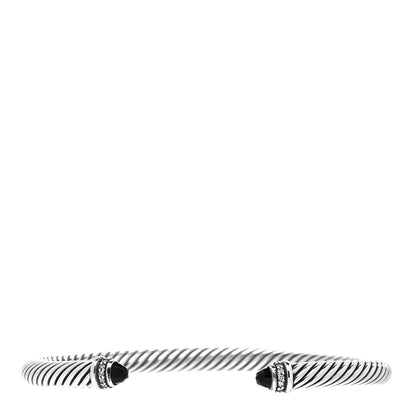David Yurman Sterling Silver Diamond Black Onyx 5mm Cable Classics Bracelet 1 of 4