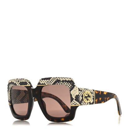 Gucci Snakeskin Acetate Square Sunglasses GG0484S Havana 1 of 9