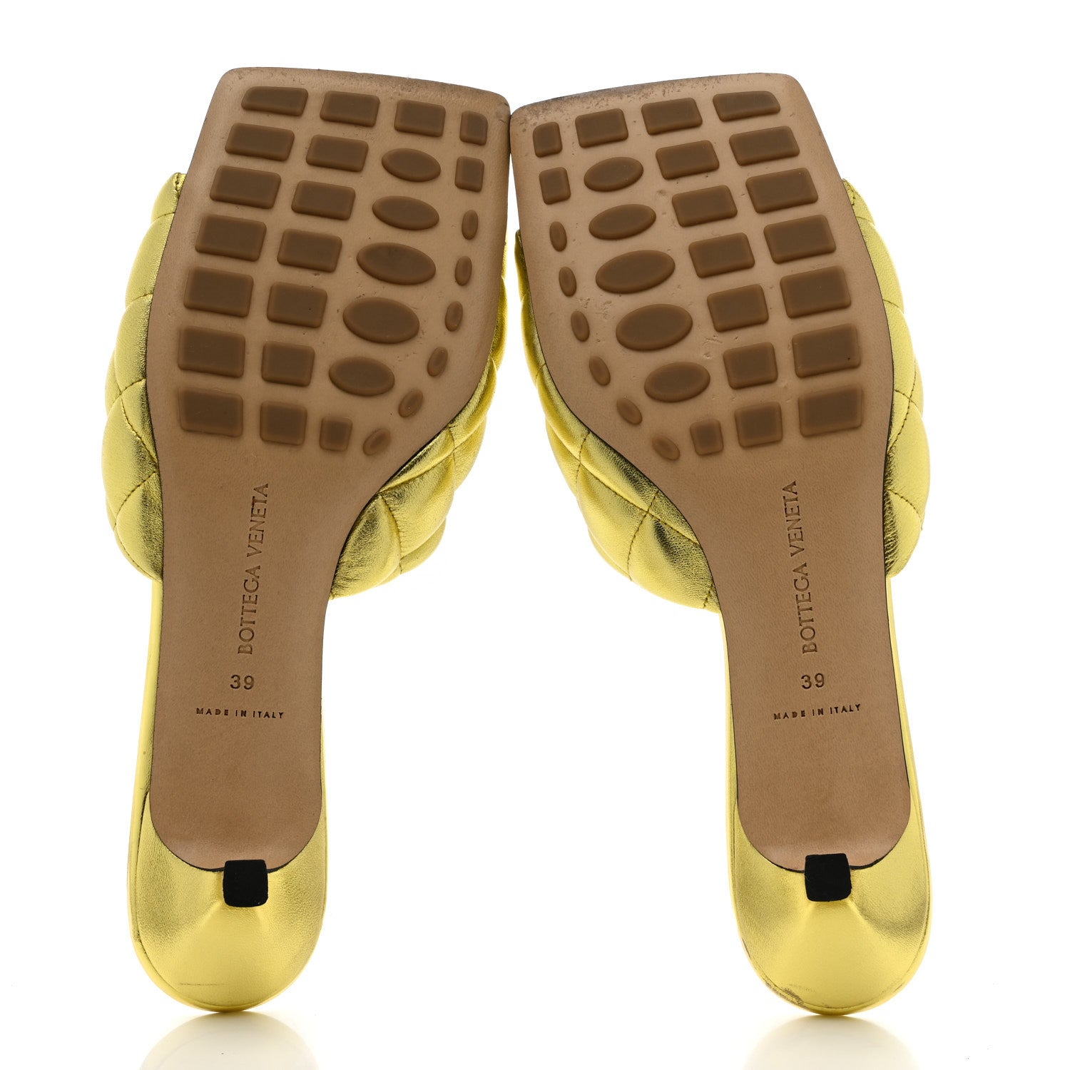 Bottega Veneta Metallic Nappa Reflection Matelasse Padded Kitten Heel Mule Sandals 39 Gold 6 of 13