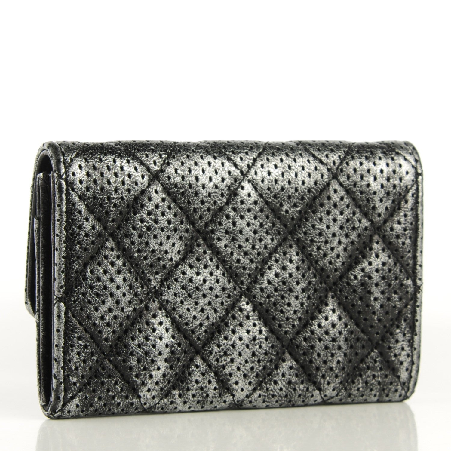 Chanel Metallic Calfskin Perforated Quilted Card Holder Grey 2 of 7