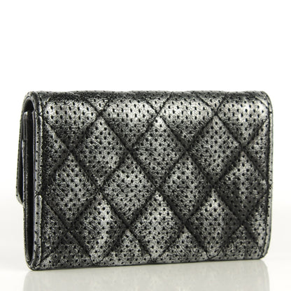 Chanel Metallic Calfskin Perforated Quilted Card Holder Grey 2 of 7