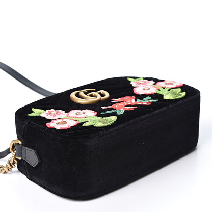 Gucci Velvet Matelasse Deer Embroidered Small GG Marmont Chain Shoulder Bag Black 3 of 9