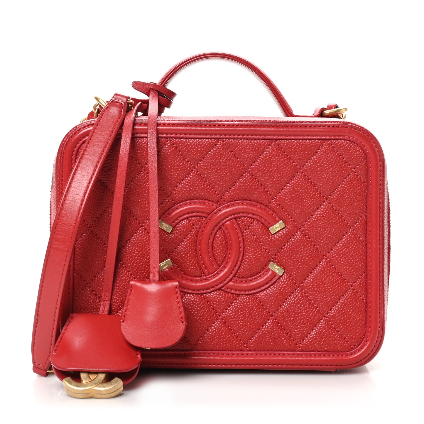 Caviar Quilted Medium CC Filigree Vanity Case Dark Red