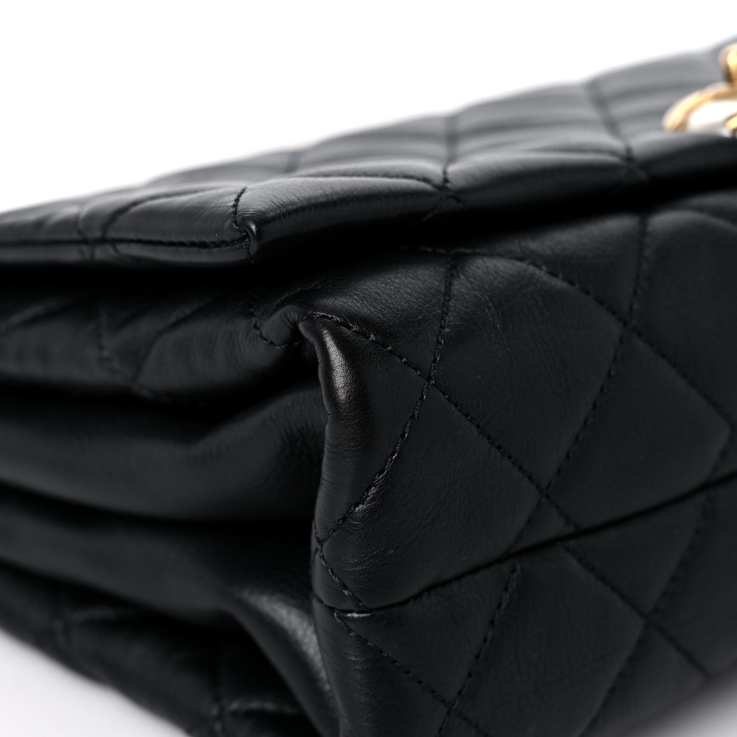 Calfskin Quilted Accordion Pearl CC Small Flap Bag Black