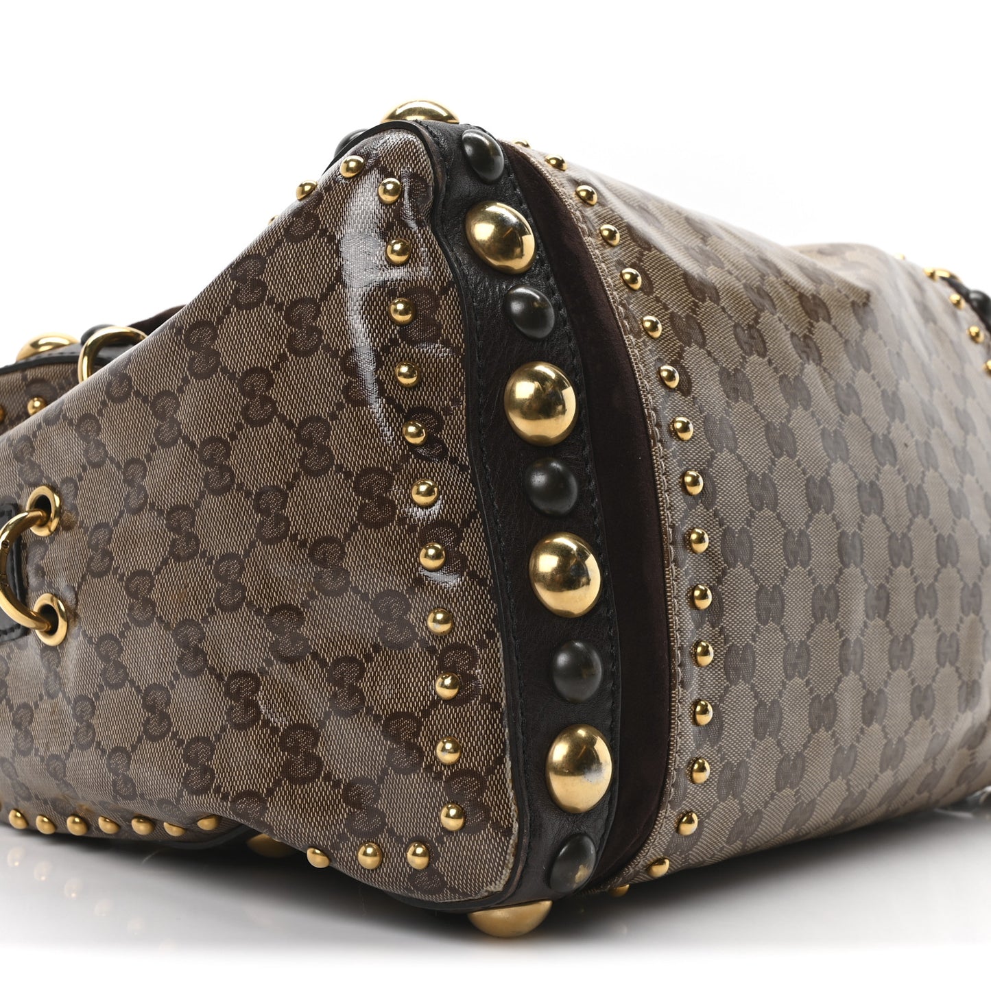 Crystal Monogram Studded Large Babouska Boston Dark Brown
