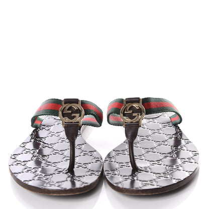 Gucci Nylon Guccissima Web Womens Thong Sandals 39.5 Green Red Cocoa 3 of 8