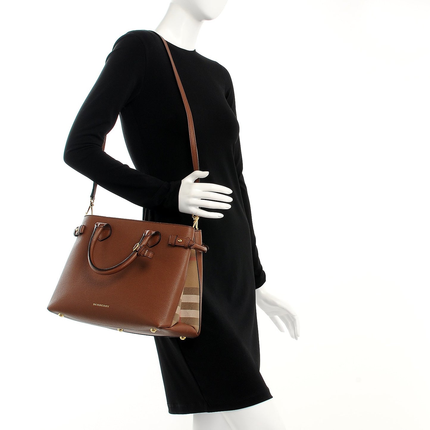 Grainy Calfskin House Check Medium Banner Tote Tan