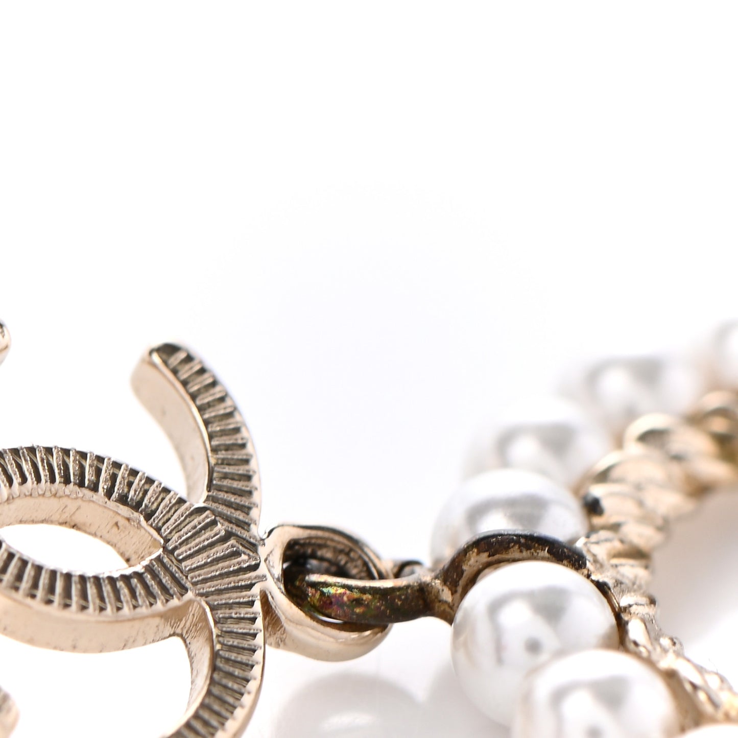 Pearl Charms CC Hoop Earrings Gold