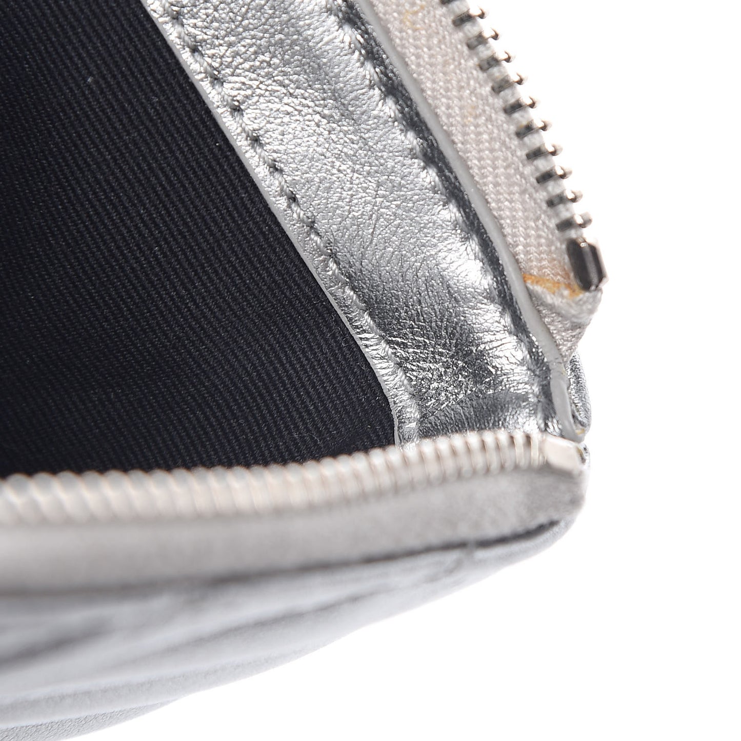 Metallic Calfskin Matelasse Chevron Monogram Pouch Silver