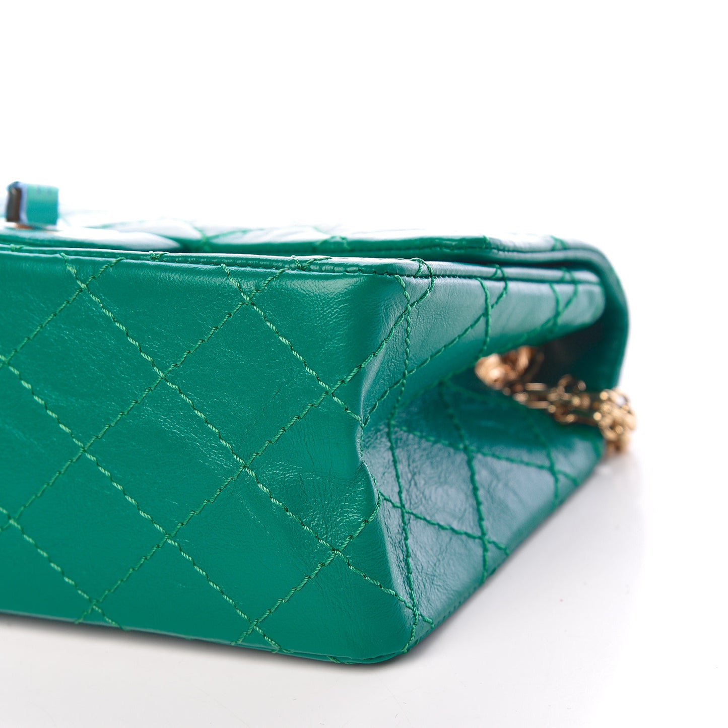 Metallic Aged Calfskin Quilted 2.55 Reissue Mini Flap Green