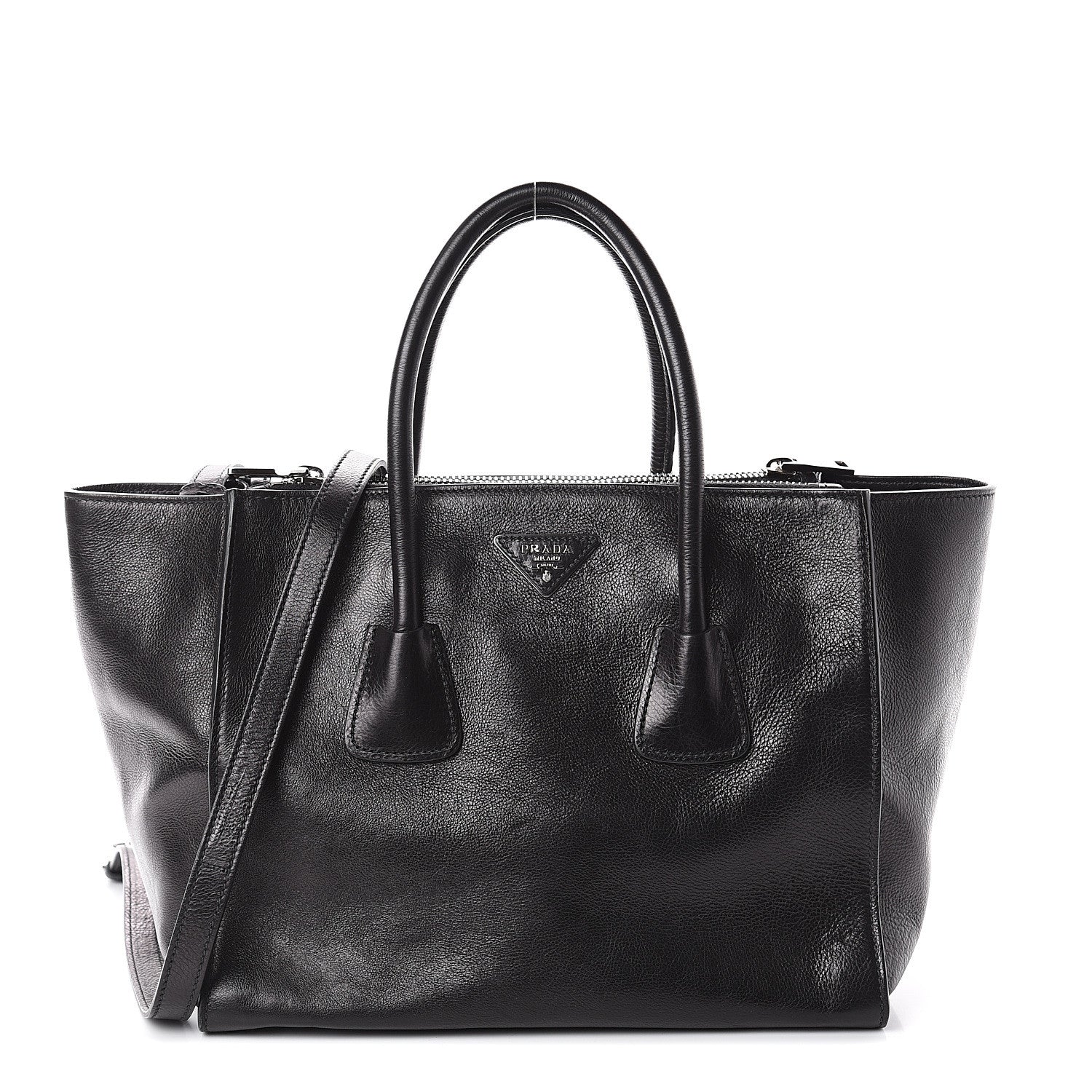 Prada Glace Calf Twin Pocket Tote Black 1 of 8