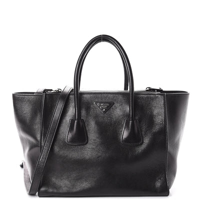 Prada Glace Calf Twin Pocket Tote Black 1 of 8