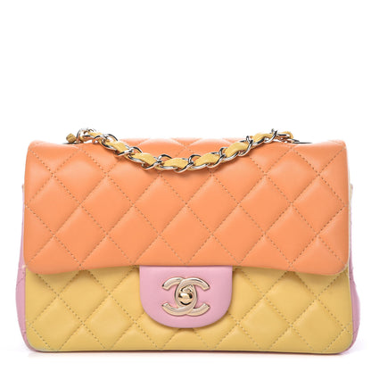 Chanel Lambskin Quilted Tri-Color Mini Rectangular Flap Orange Yellow Pink 1 of 13