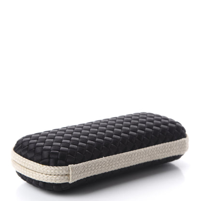 Bottega Veneta Satin Intreccio Impero Stretch Knot Clutch Black Natural 3 of 8