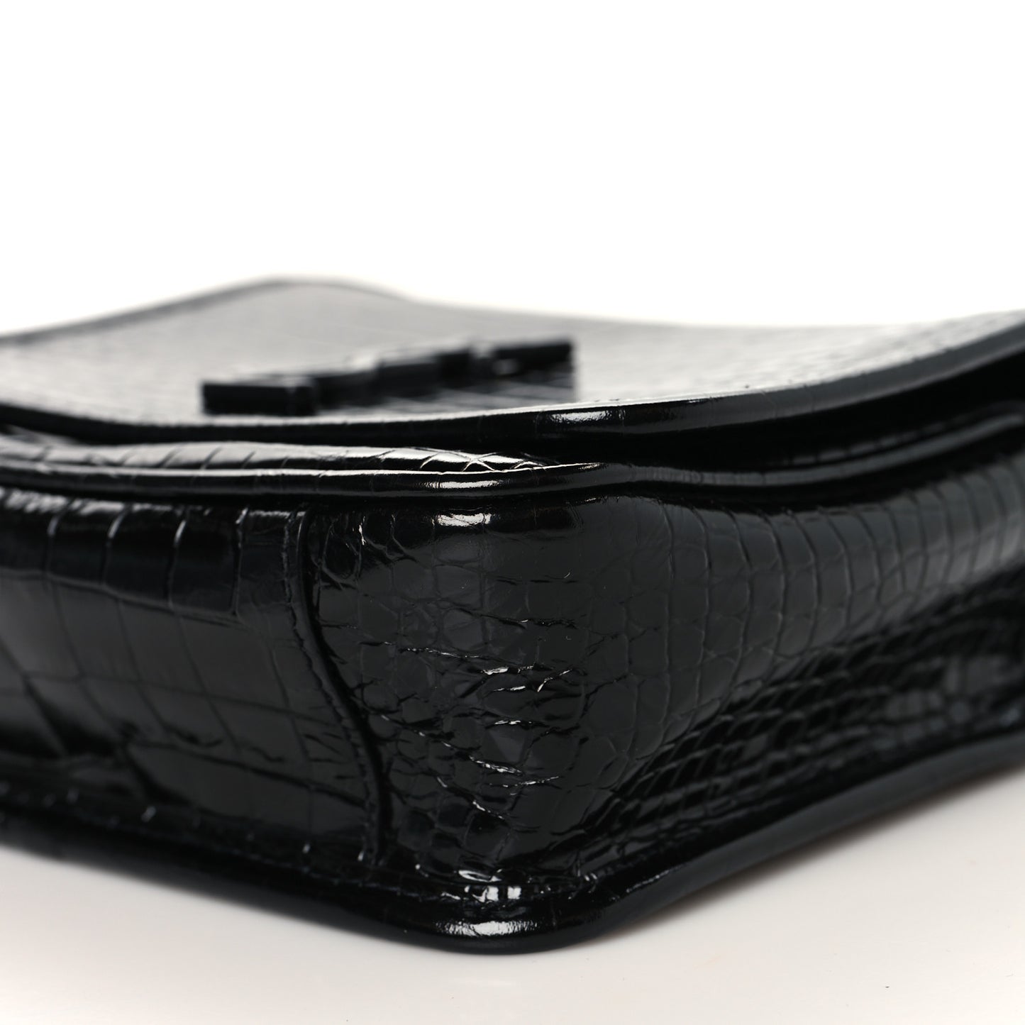 Crocodile Embossed Lambskin Matelasse Monogram Niki Chain Wallet Black