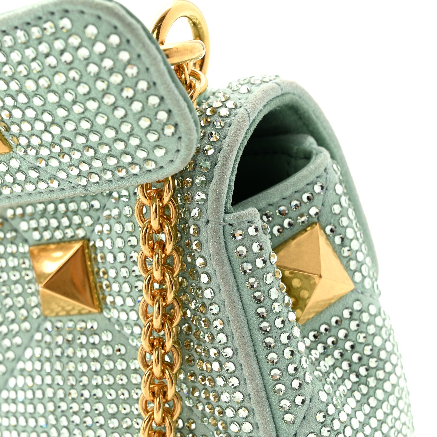 Valentino Garavani Crystal Suede Small Roman Stud Shoulder Bag Green 12 of 13