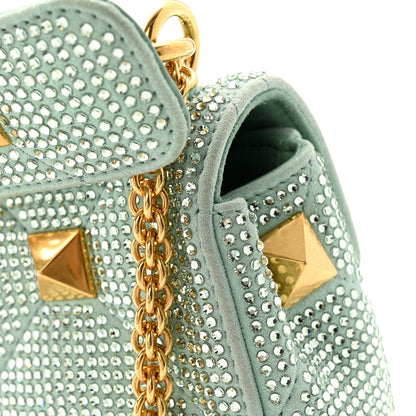 Valentino Garavani Crystal Suede Small Roman Stud Shoulder Bag Green 12 of 13