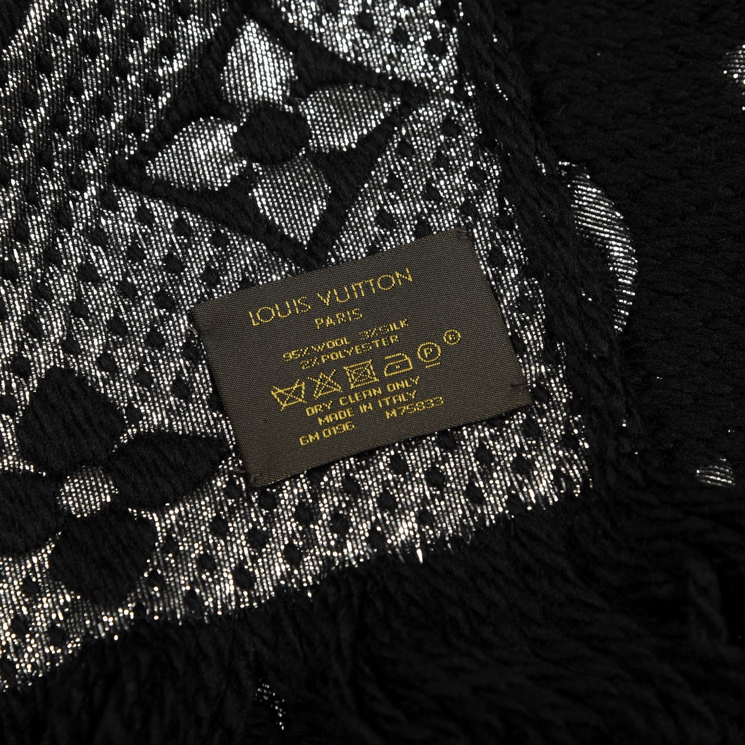 Louis Vuitton Wool Silk Logomania Shine Scarf Black 3 of 3