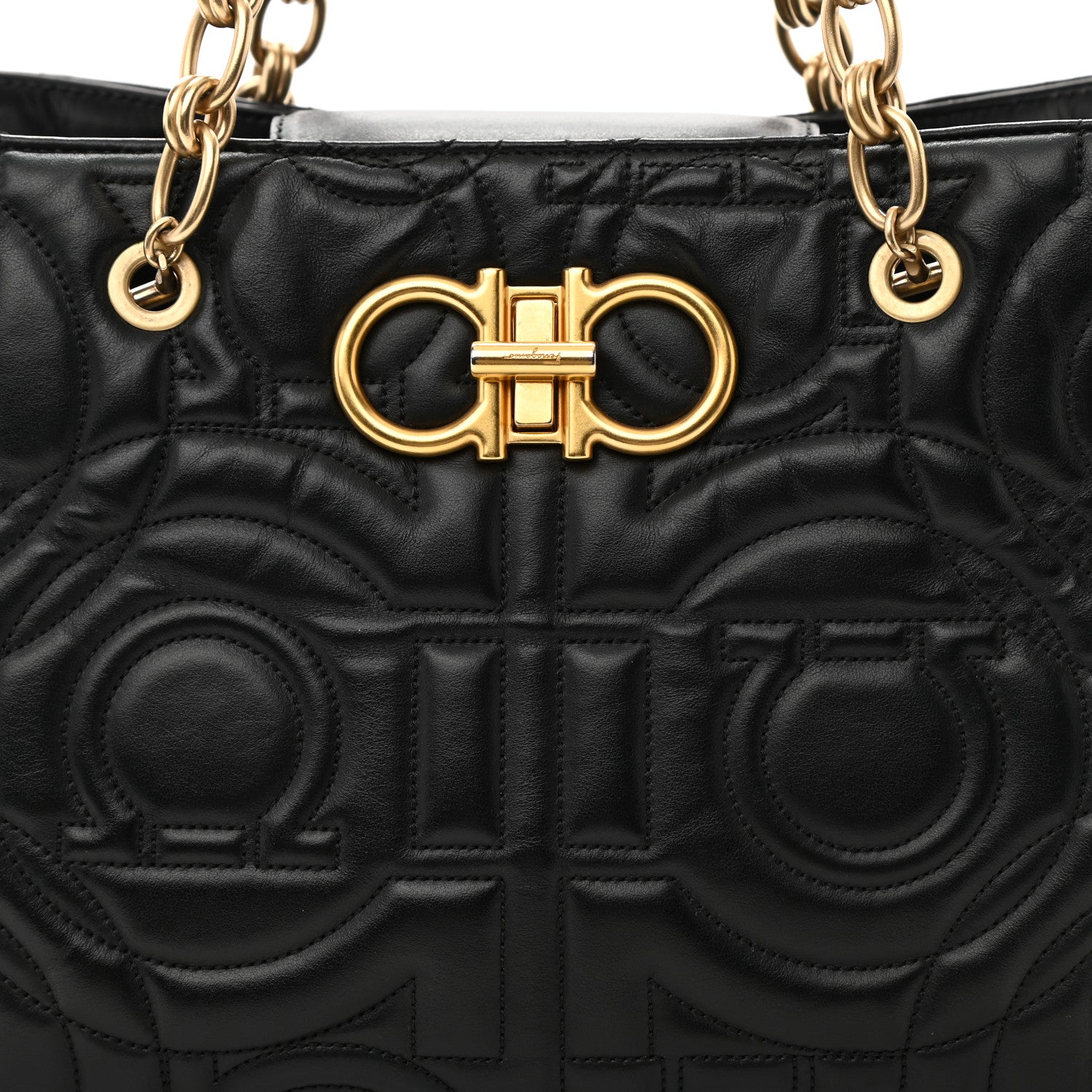 Salvatore Ferragamo Calfskin Quilted Tote Bag Black 8 of 10