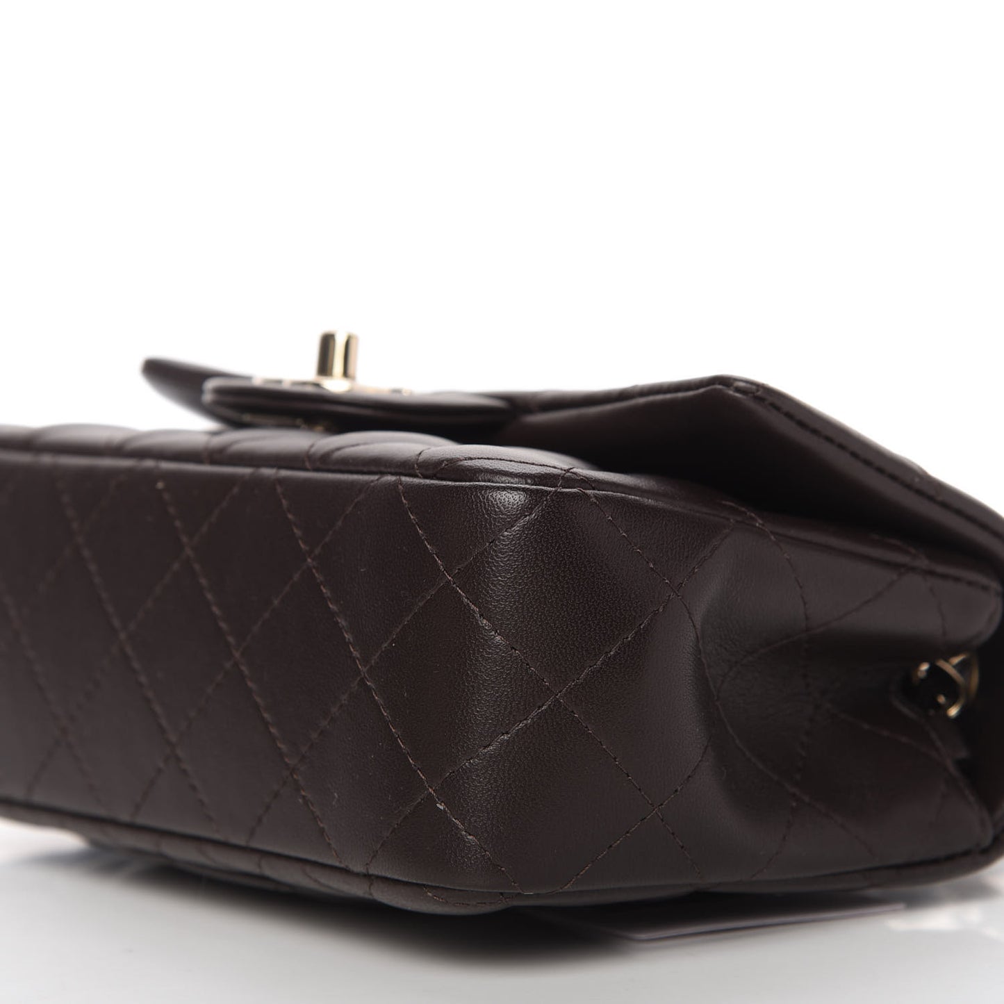 Lambskin Quilted Mini Rectangular Flap Dark Brown