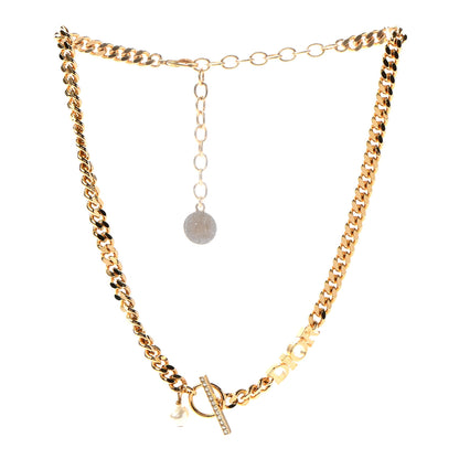 Christian Dior Crystal Logo Chain Necklace Gold 3 of 5