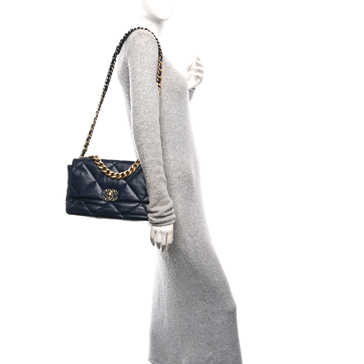 Chanel Lambskin Quilted Large Chanel 19 Flap Navy Blue 2 of 10