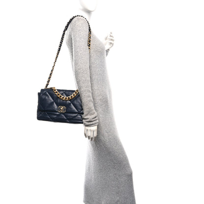 Chanel Lambskin Quilted Large Chanel 19 Flap Navy Blue 2 of 10