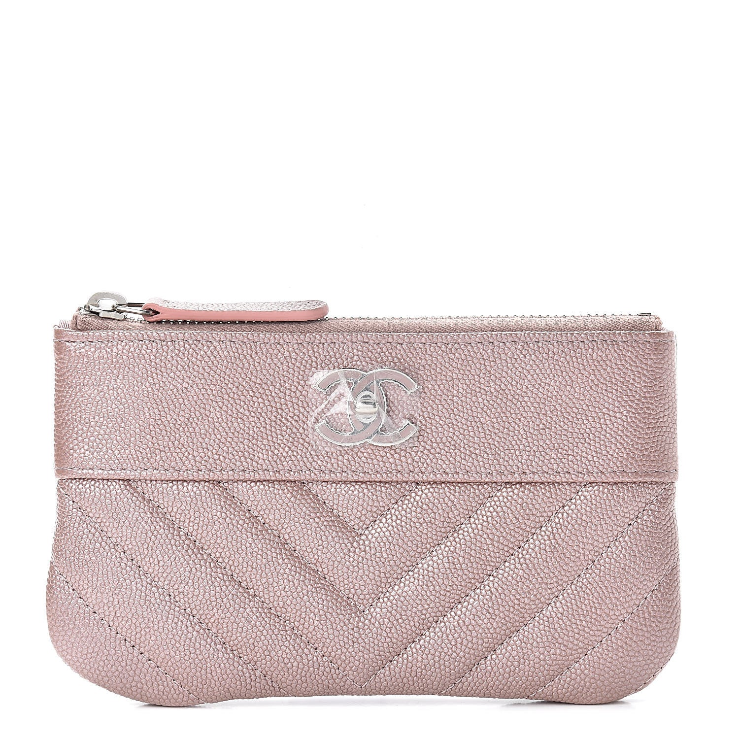 Chanel Metallic Caviar Chevron Quilted Small Vintage Mademoiselle Cosmetic Case Pink 1 of 7