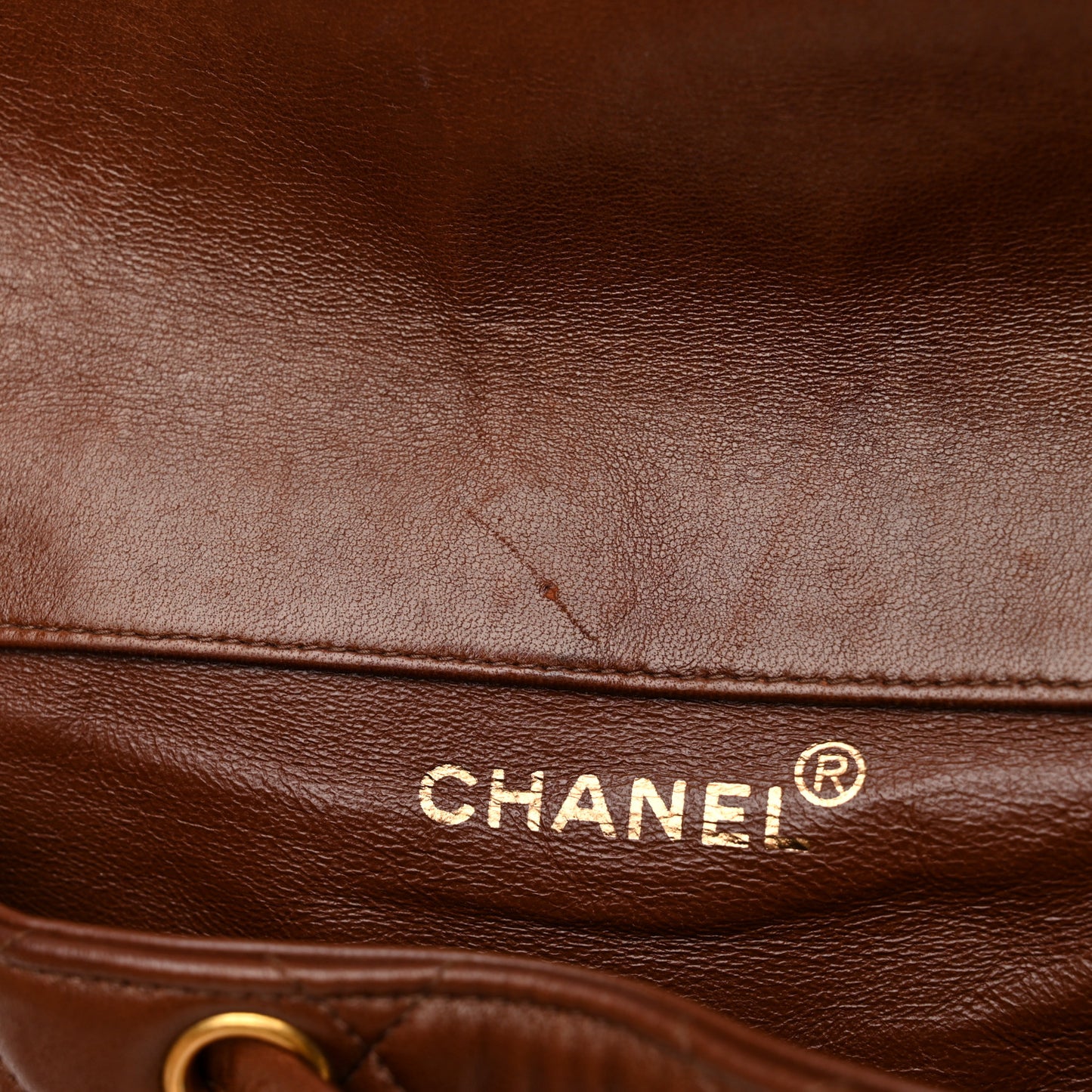 Lambskin Quilted Drawstring Backpack Brown