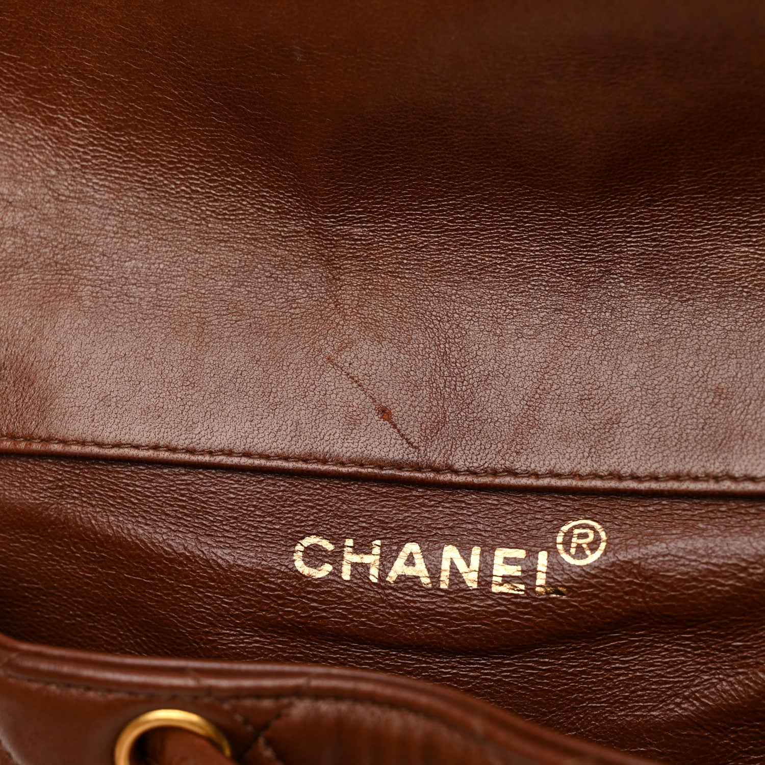 Chanel Lambskin Quilted Drawstring Backpack Brown 16 of 16