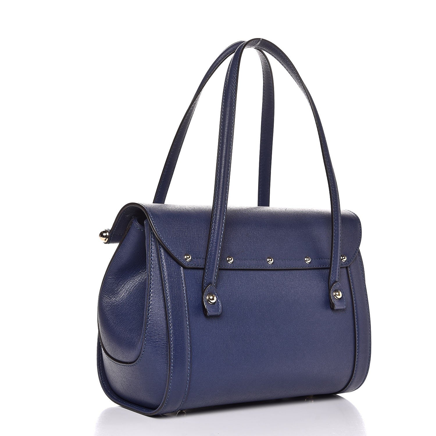 Gucci Calfskin Bamboo Bullet Top Handle Bag Uniform Blue 3 of 7