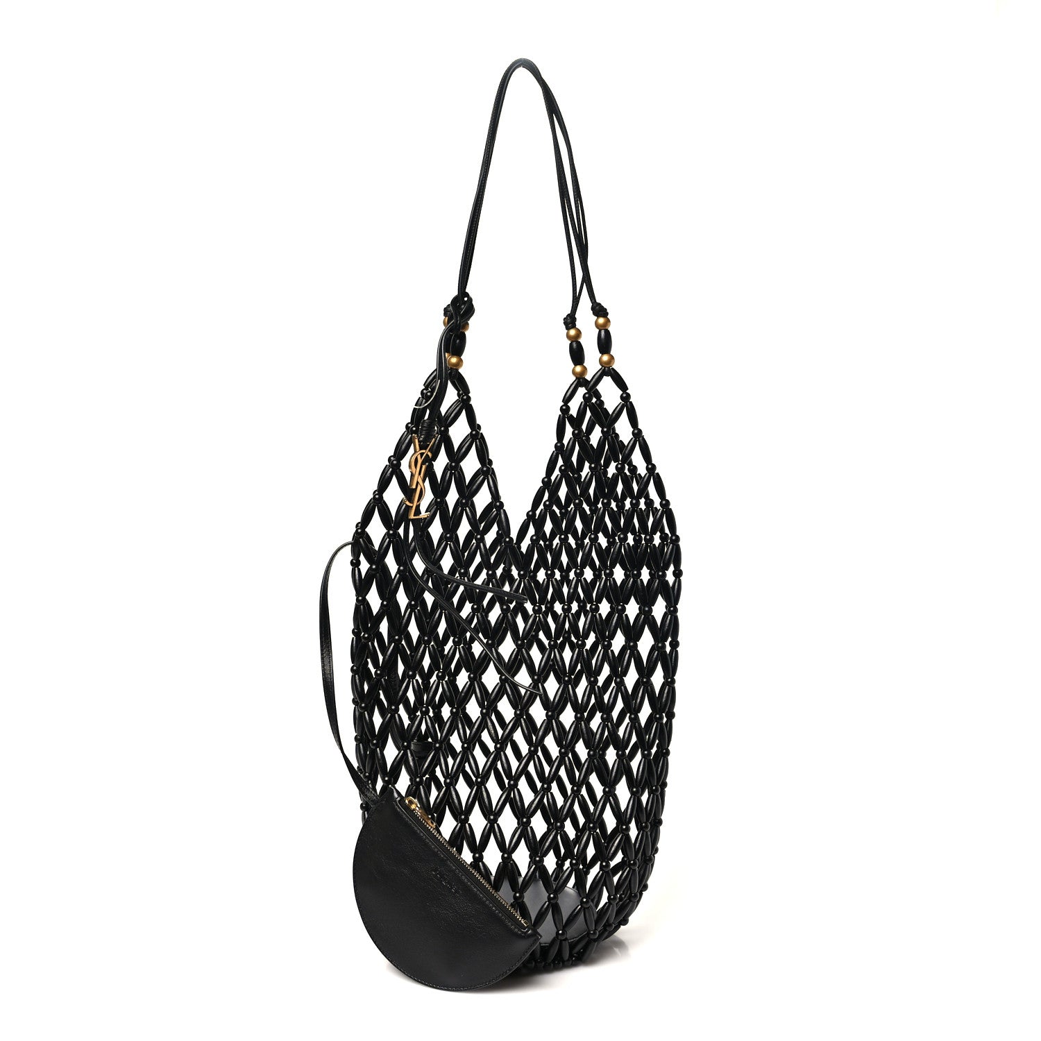 Saint Laurent Wood Beaded Hobo Bag Black 3 of 9