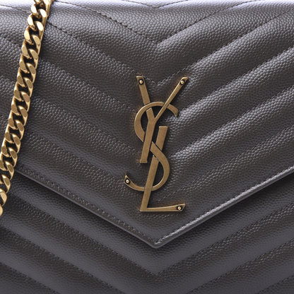 Saint Laurent Grain De Poudre Matelasse Chevron Monogram Chain Wallet Pebble 9 of 9