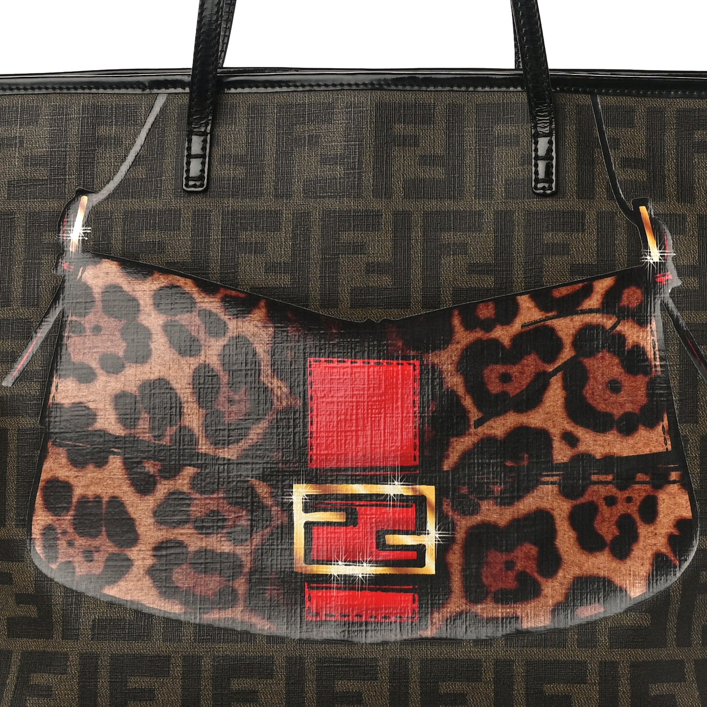 Zucca Spalmati Patent Baguette Print Medium Roll Tote Tobacco