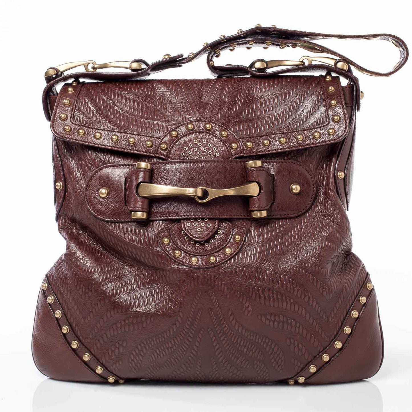 Leather Studded and Tooled Pelham Brown