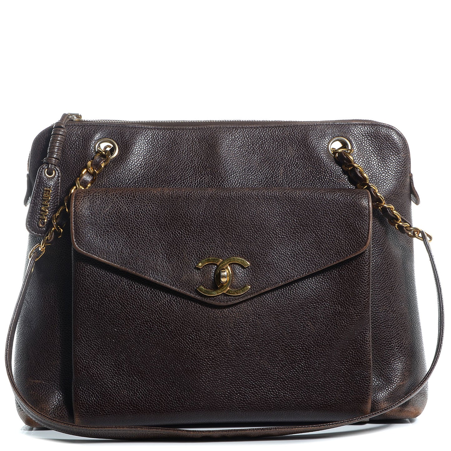 Caviar Flap Shoulder Bag Dark Brown