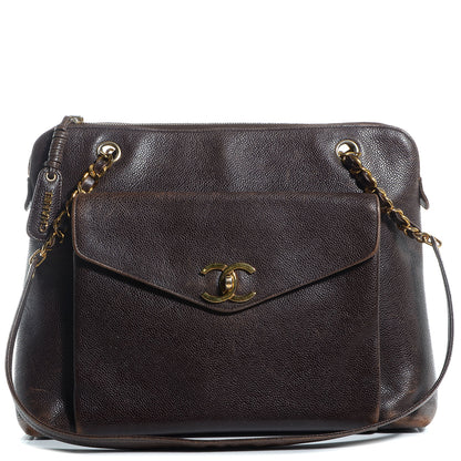 Chanel Caviar Flap Shoulder Bag Dark Brown 1 of 9