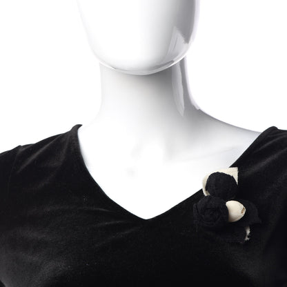 Chanel Wool Rose Brooch Black White 2 of 4