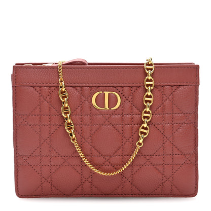 Christian Dior Calfskin Cannage Caro Zipped Pouch With Chain Rust 1 of 8