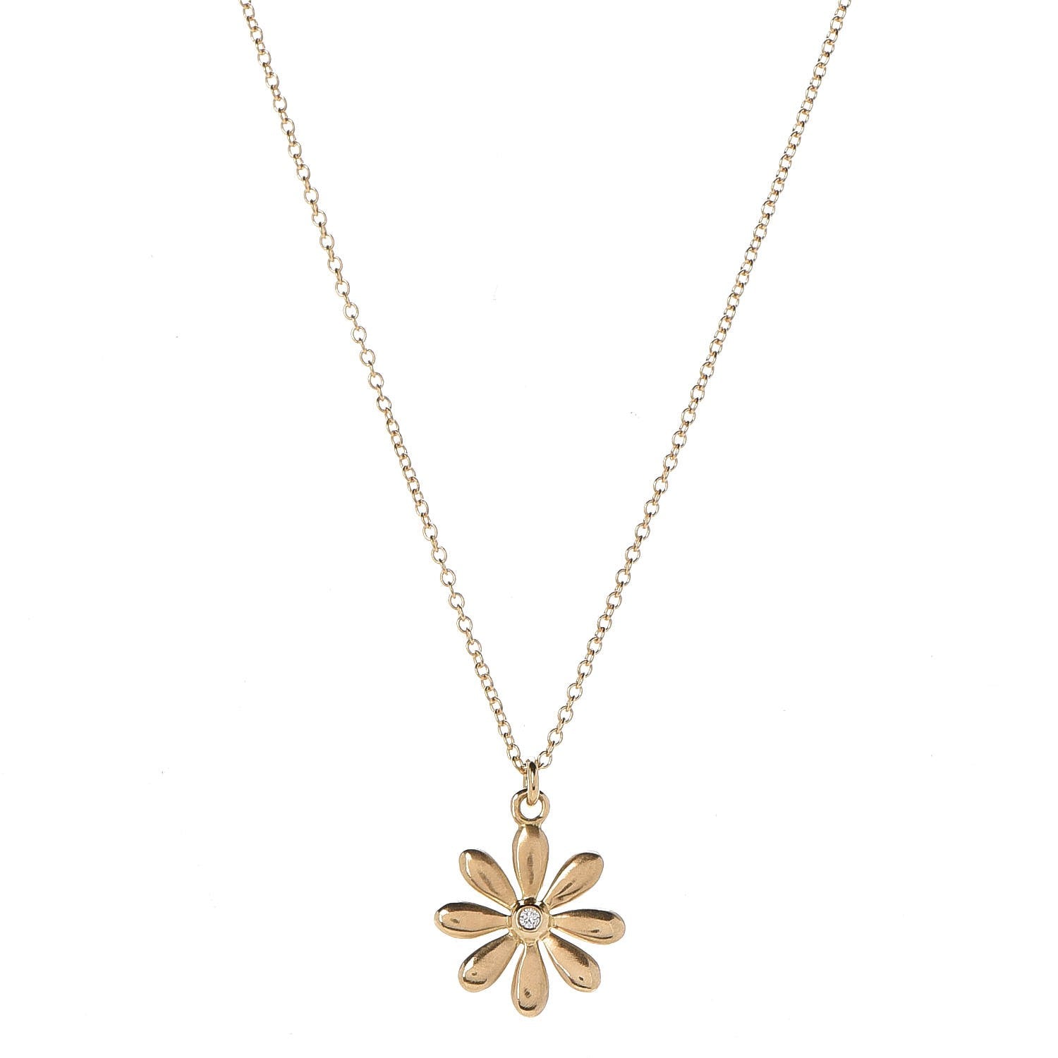 Tiffany 18K Yellow Gold Diamond Flower Pendant Necklace 1 of 7